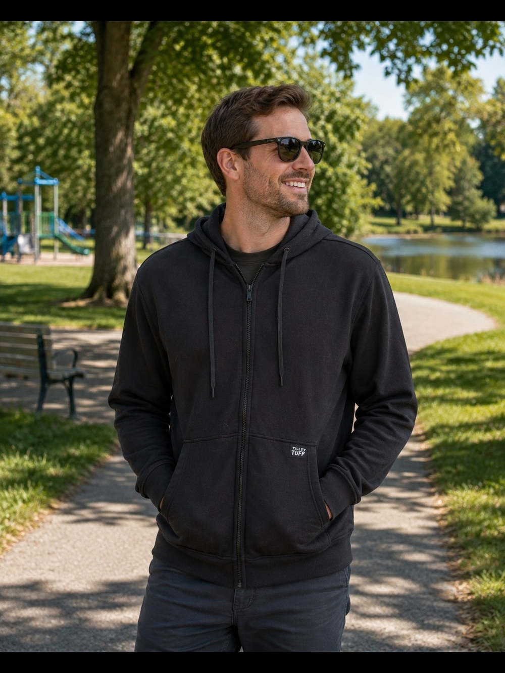 Tilley Tuff Everyday Black Full-Zip Hooded Sweatshirt. NWOT. Mens Medium
